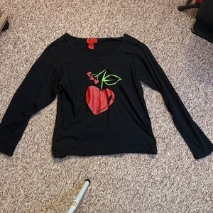 Black Long Sleeve Top with Cherry/Heart Design